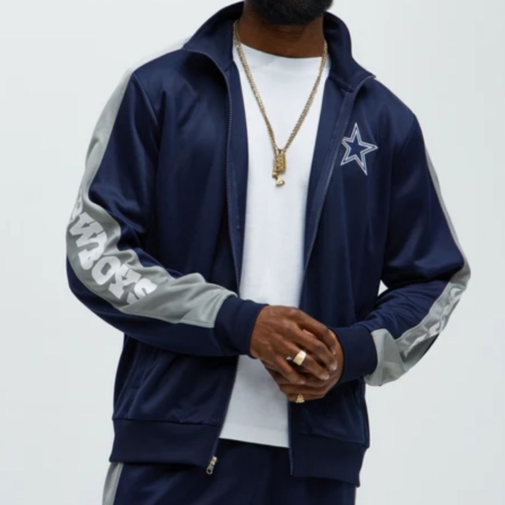 NFL Dallas Cowboys Men's Navy and Gray Athletic Track Jacket -K